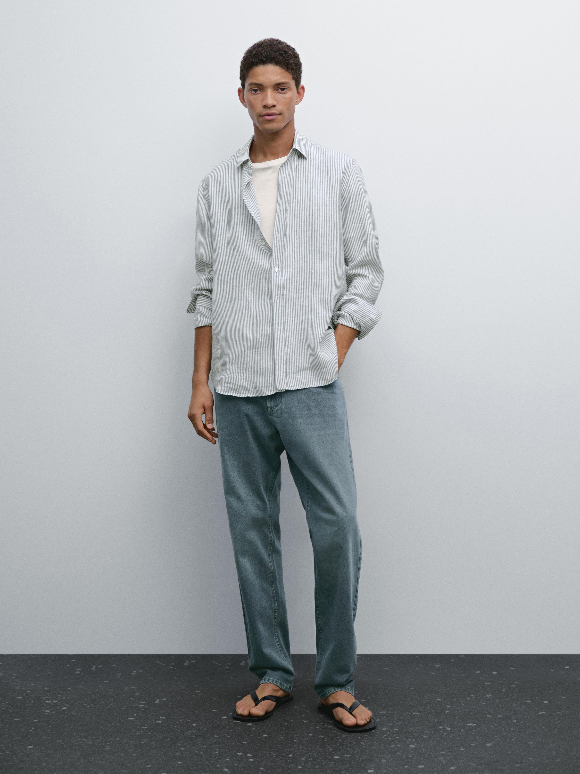 Regular fit striped linen shirt